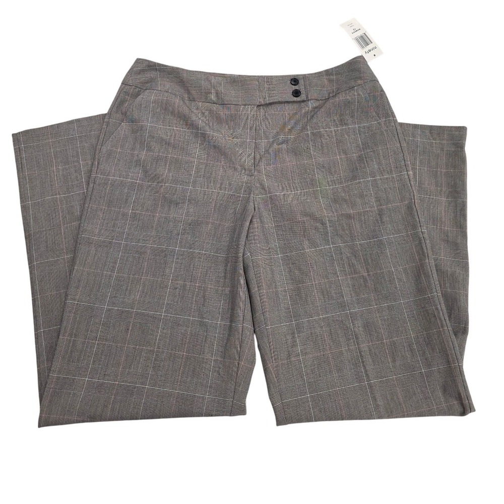 Ninety Womens Gray Glen Plaid Wide Leg Dress Pants NTY790 Size 12 New